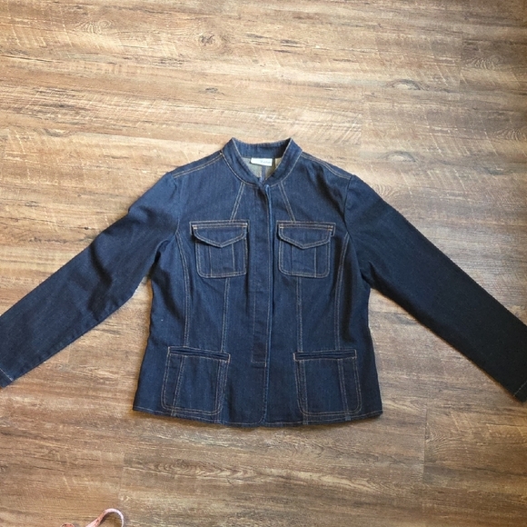 Chico's  Size 1 Peplum Jean Jacket Dark Blue Classic - Picture 7 of 11
